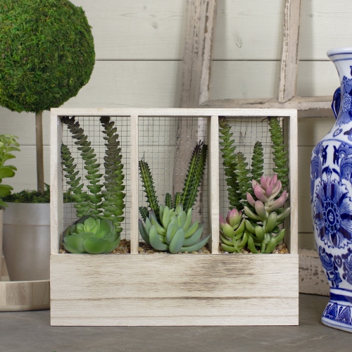 Arrangement de plantes succulentes artificielles de 11 po dans une jardinière en bois