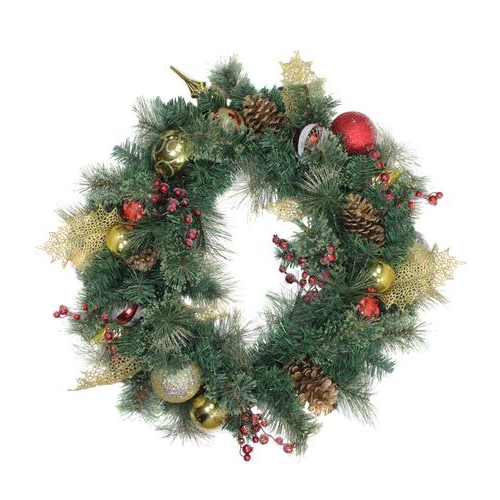 Green Mixed Foliage and Ornaments Artificial Christmas Wreath, 30-Inch, Unlit