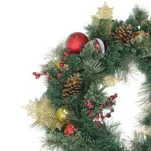Green Mixed Foliage and Ornaments Artificial Christmas Wreath, 30-Inch, Unlit