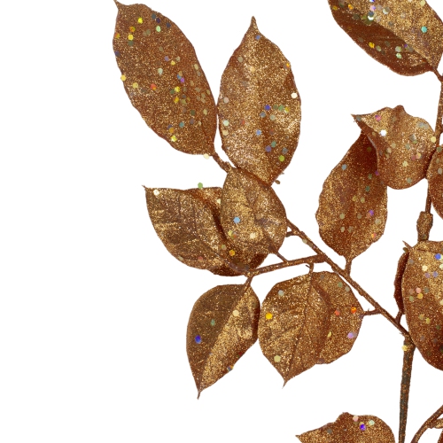 25" Brown Holographic Glittered Lemon Leaf Autumn Spray