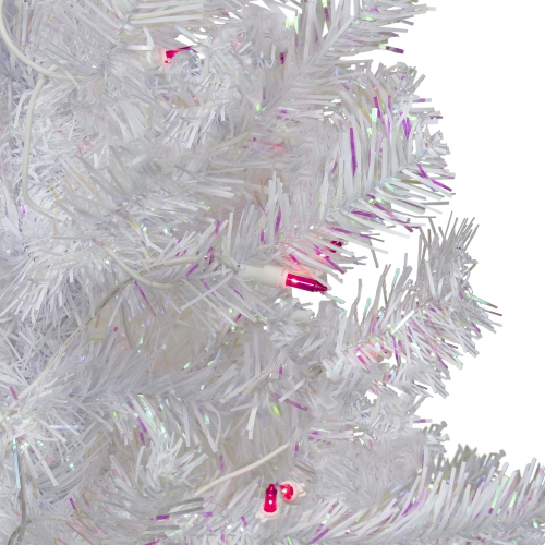 4' Pre-lit White Iridescent Pine Artificial Christmas Tree - Pink Lights