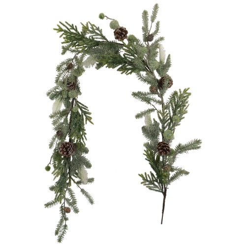 5' x 8" Artificial Christmas Garland with with Frosted Foliage and Pine Cones, Unlit