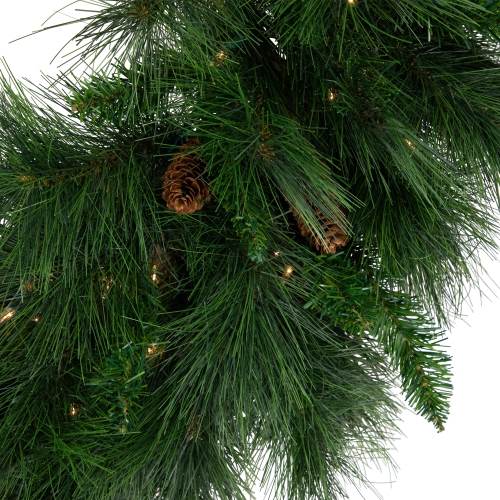 Couronne de Noël artificielle en pin blanc Valley illuminée, 36 po, lumières transparentes