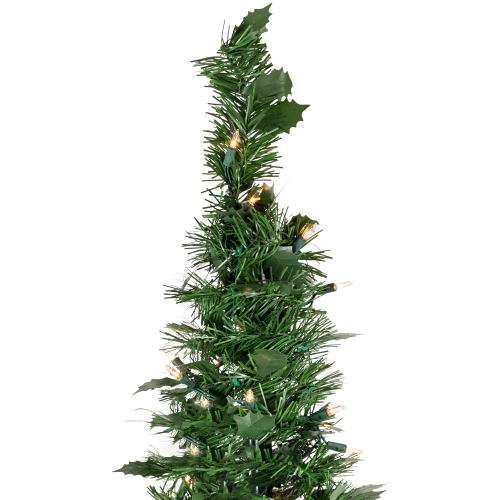 4' Pre-Lit Green Tinsel Pop-Up Artificial Christmas Tree, Clear Lights
