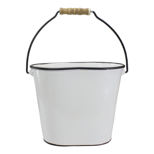 10.5" White and Black "Farmer's Market" Lemon's Metal Bucket with Handle