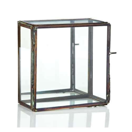 Décoration de table rectangulaire en verre brun et transparent de 6.25 po avec porte à charnière miroir