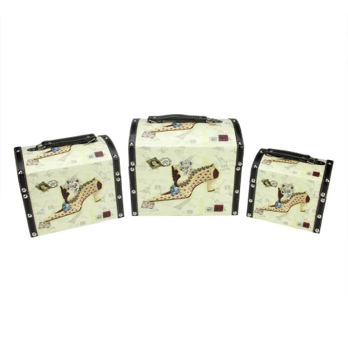 NORTHLIGHT  Set Of 3 Vintage-Style Stiletto Decorative Wooden Storage Boxes 10"