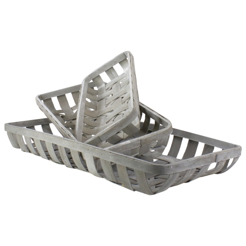 RAZ  Set Of 3 Washed Rectangular Woven Baskets 32.75" In White