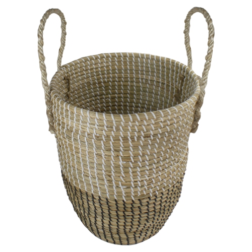 14.5" Natural Woven Seagrass Wicker Storage Basket with Handles