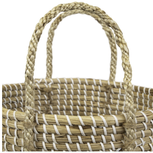 14.5" Natural Woven Seagrass Wicker Storage Basket with Handles