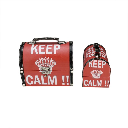 NORTHLIGHT  Set Of 2 And White Keep Calm Decorative Wooden Storage Boxes 7.25-8.75" In Red