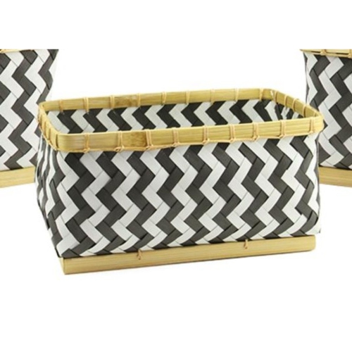 Set of 3 Black and White Chevron Pattern Rectangular Baskets 18"