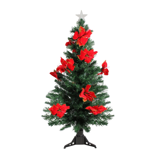 DAK  4' Pre-Lit Fiber Optic Artificial Christmas Tree With Poinsettias - Multi In Red