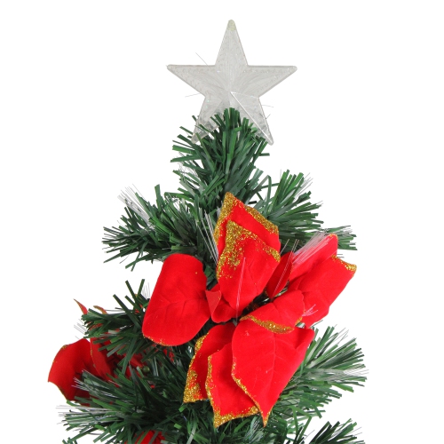 4' Pre-Lit Fiber Optic Artificial Christmas Tree with Red Poinsettias - Multi