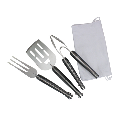 Ensemble de 3 ustensiles pliables pour barbecue, noir et argenté, 18 po
