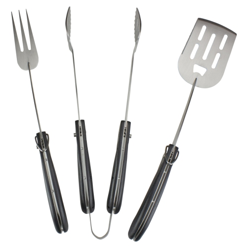 Ensemble de 3 ustensiles pliables pour barbecue, noir et argenté, 18 po