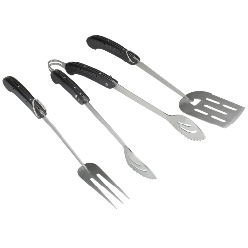 Ensemble de 3 ustensiles pliables pour barbecue, noir et argenté, 18 po