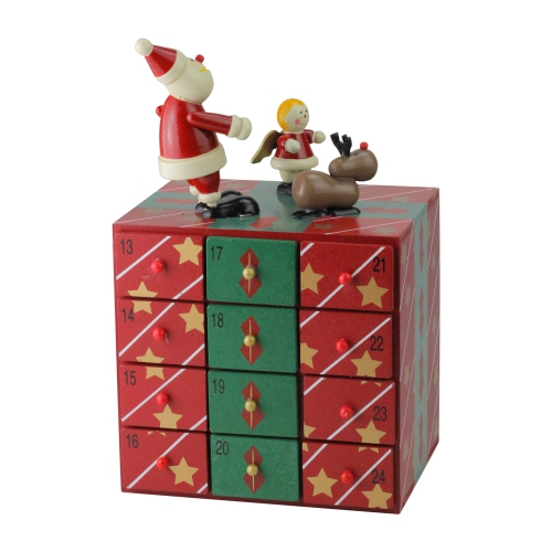 10.5" Red and Green Elegant Advent Storage Calendar Box