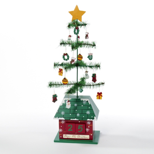 17" Green and Red Christmas Tree with Ornaments Days till Christmas Calendar