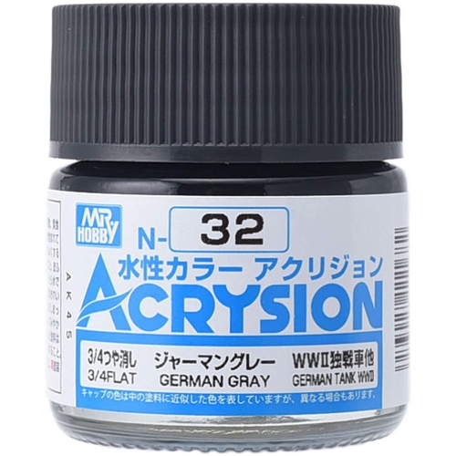 Mr. Hobby Acrysion Color - German Gray (N32) 10ml 75% Flat Acrylic Paint