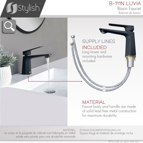 STYLISH Single Handle Modern Bathroom Faucet Basin Sink Faucet, Matte Black Finish B-111N