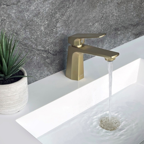 STYLISH Single Handle Modern Bathroom Faucet Basin Sink Faucet, Brushed Gold Finish B-111G