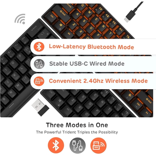 RK ROYAL KLUDGE RK61 Wireless 60% Triple Mode Mechanical Keyboard, 61 Keys Bluetooth Mechanical Keyboard, Compact Gaming Keyboard with Programmable