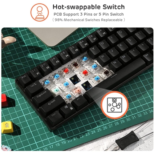 RK ROYAL KLUDGE RK61 Wireless 60% Triple Mode Mechanical Keyboard, 61 Keys Bluetooth Mechanical Keyboard, Compact Gaming Keyboard with Programmable