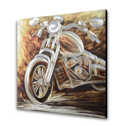 Art mural en métal, motocyclette d’époque