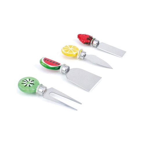PETERSON HOUSEWARES  Art Glass Handle: Cheese Service Tools Set Fruit Theme