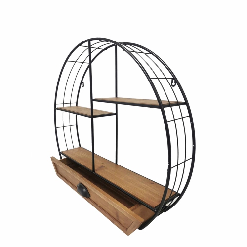 Wall Rack - Rustic Iron Wall Shelf with Drawer