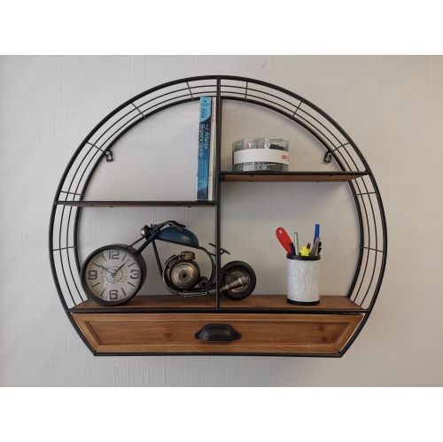 Wall Rack - Rustic Iron Wall Shelf with Drawer