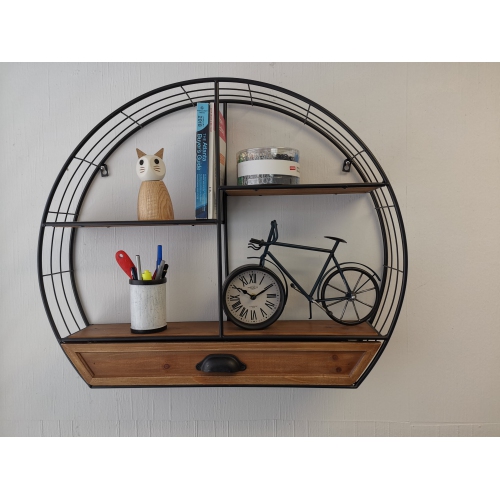 Wall Rack - Rustic Iron Wall Shelf with Drawer