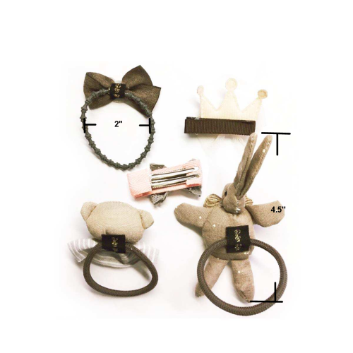 Handmade 5 Pieces Hair Accessory Kids Gift Set, Brown Bunny