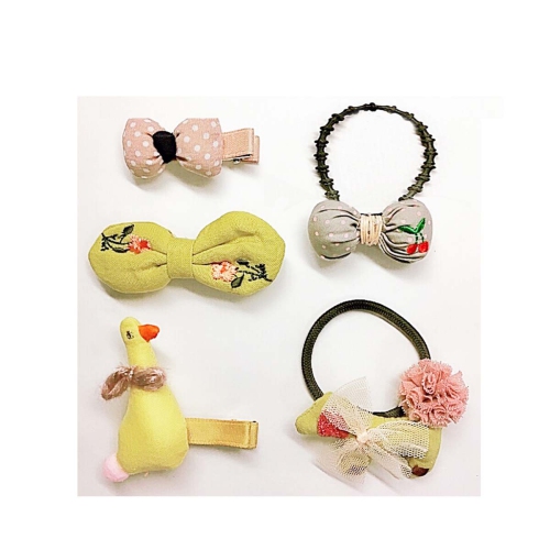 Handmade 5 Pieces Hair Accessory Kids Gift Set, Yellow Duck