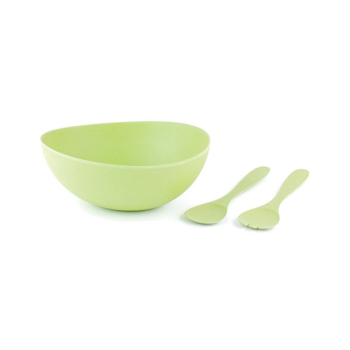 Cobblestone Bamboo Fibre Salad / Fruit Bowl w/ 2 Toss & Serve Utensils Green