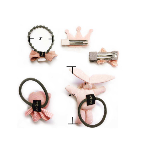 Handmade 5 Pieces Hair Accessory Kids Gift Set, Pink Bunny