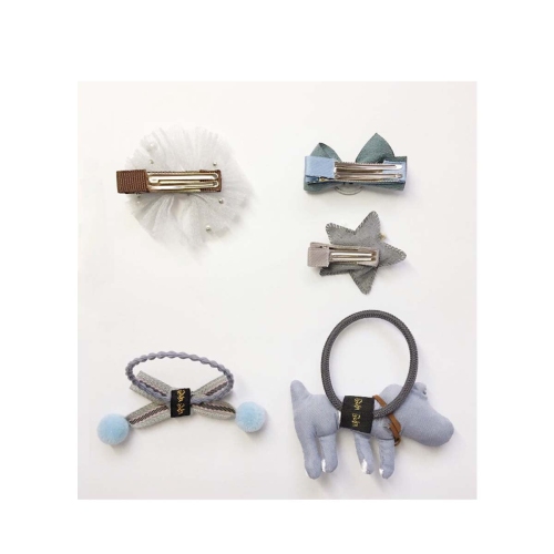 Handmade 5 Pieces Hair Accessory Kids Gift Set, Blue Dog
