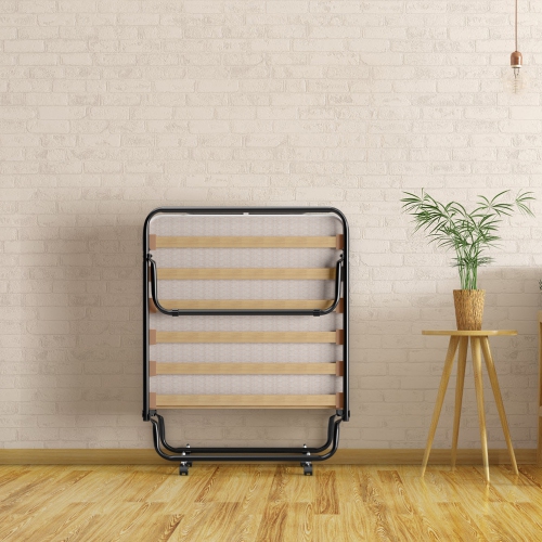 Marque Gymax lit pliant sur roulettes lit d'invité en métal avec matelas en mousse à mémoire de forme bleu marine