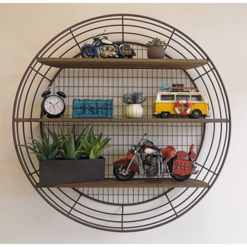 Wall Rack - 3-Tier Rustic Round Iron Wall Shelf