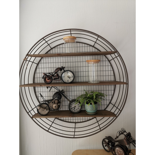 Wall Rack - 3-Tier Rustic Round Iron Wall Shelf