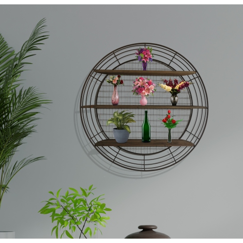 Wall Rack - 3-Tier Rustic Round Iron Wall Shelf