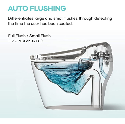 VOVO STYLEMENT TCB-8100W Smart Bidet Toilet, One Piece Toilet with Auto Dual Flush, UV-LED Sterilization, Heated Seat, Warm Water and Dry, Made in