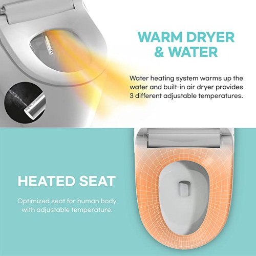 VOVO STYLEMENT TCB-8100W Smart Bidet Toilet, One Piece Toilet with Auto Dual Flush, UV-LED Sterilization, Heated Seat, Warm Water and Dry, Made in