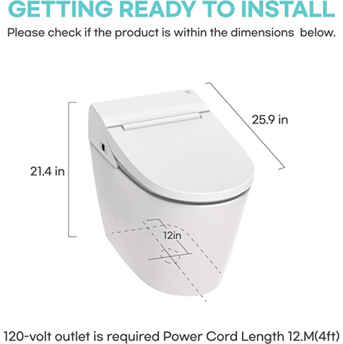 VOVO STYLEMENT TCB-8100W Smart Bidet Toilet, One Piece Toilet with Auto Dual Flush, UV-LED Sterilization, Heated Seat, Warm Water and Dry, Made in