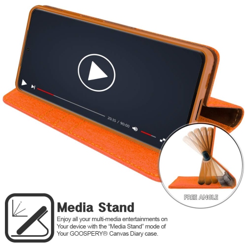 TopSave Goospery CANVAS Card Slot w/Magnetic Clip Denim Cloth Folio Wallet Flip For Samsung Galaxy S22 Plus, Orange