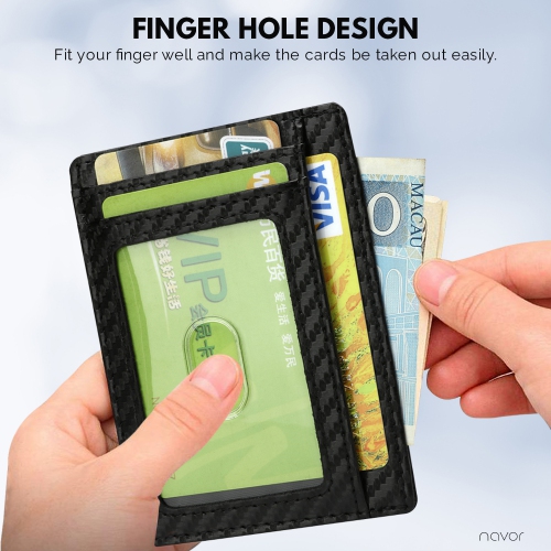 Portefeuille porte-cartes de crédit portefeuille mince pochette avant anti-RFID pour homme et femme - fibre de carbone noire