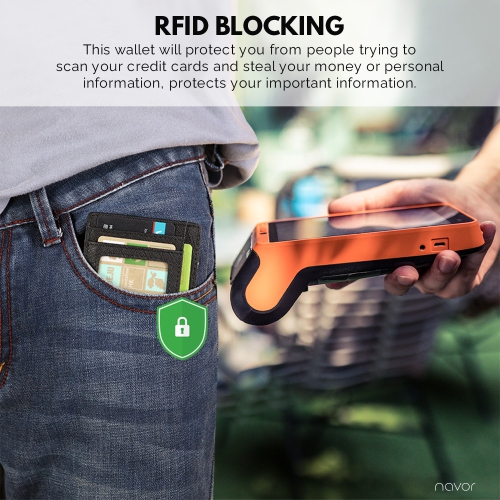 Portefeuille porte-cartes de crédit portefeuille mince pochette avant anti-RFID pour homme et femme - fibre de carbone noire