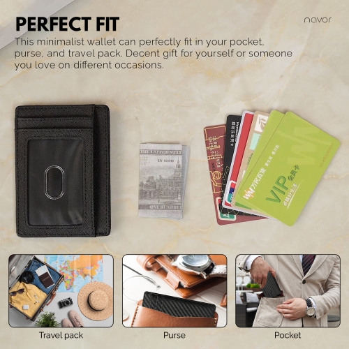 Portefeuille porte-cartes de crédit portefeuille mince pochette avant anti-RFID pour homme et femme - fibre de carbone noire