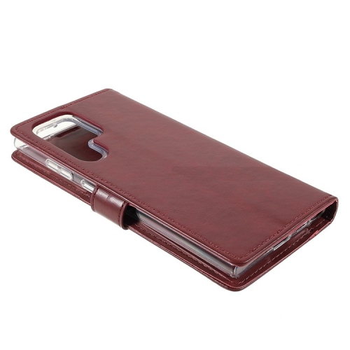 TopSave Goospery BLUEMOON Card Slot w/Magnetic Clip Leather Folio Wallet Flip For Samsung Galaxy S22 Ultra, Burgundy